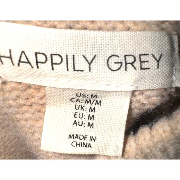 Happily Grey Fringe Sleeve Cropped Sweater Medium Tan Mock Neck - Picture 4 of 5